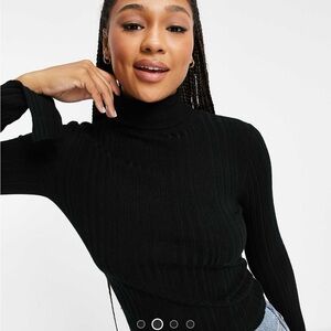 Miss Selfridge Black Ribbed Turtleneck Sweater